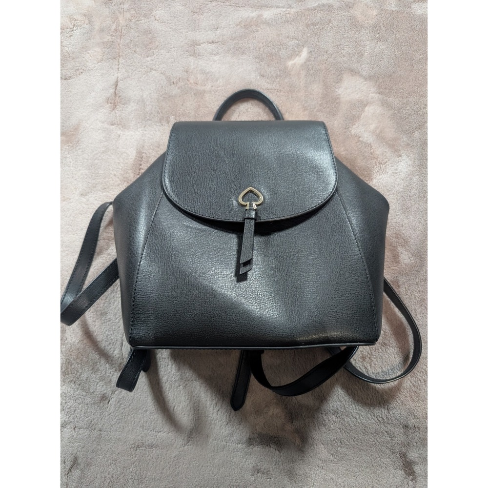 Kate Spade New York Black Pebbled Leather Small Backpack Purse Gold Spade Lock - Picture 1 of 4